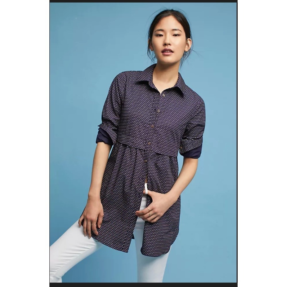 Maeve Anthropologie Aled Tunic Top Women Sz XS Purple Long Sleeve Cotton